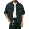 image:imageGORGLITTER Mens Button Down Dress Shirt Short Sleeve Minimalist Contrast Stitching Summer Streetwear Shirts