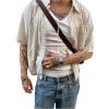 image:imageGORGLITTER Mens Cropped Button Down Shirt Plaid Y2k Short Sleeve Pocket Patched Gingham Collar Tops StreetwearWhite and Brown