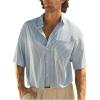 image:imageGORGLITTER Mens Cropped Button Up Shirts Striped Short Sleeve Crop Tops Summer Vacation Cruise OutfitsBlue and White