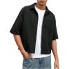 image:imageGORGLITTER Mens Cropped Shirt Button Bown Short Sleeve Casual Collar Neck Summer Shirts Crop TopBlack