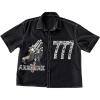 image:imageGORGLITTER Mens Cropped Shirt Crop Tops Button Up Boxy Tee Graphic Y2k Short Sleeve T ShirtBlack Graphic