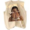 image:imageGORGLITTER Mens Cropped Shirt Y2K Casual Graphic Crew Neck Sleeveless Baggy Summer Muscle Crop Top T ShirtsApricot