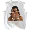 image:imageGORGLITTER Mens Cropped Shirt Y2K Casual Graphic Crew Neck Sleeveless Baggy Summer Muscle Crop Top T ShirtsWhite