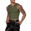image:imageGORGLITTER Mens Cropped Tank Top Y2K Sleeveless Crop Top Slim Fit Muscle T Shirts Fashion Workout Rave StreetwearArmy Green