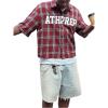 image:imageGORGLITTER Mens Gingham Cropped Shirt Button Up Checkered Jersey Y2K Graphic Boxy Cool Streetwear Crop TopsRed