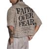 image:imageGORGLITTER Mens Gingham Cropped Shirt Button Up Number Graphic Boxy Short Sleeve Vacation Crop Tee Tops StreetwearMulticolor Brown