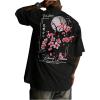 image:imageGORGLITTER Mens Japanese Letter Graphic Tee Top Oversized Short Sleeve Casual Aesthetic Print TShirtBlack Floral  Letter