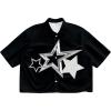 image:imageGORGLITTER Mens Lips Graphic Button Down Cropped Shirt Y2k Short Sleeve Collar Boxy Going Out Tops StreetwearBlack