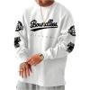 image:imageGORGLITTER Mens Loose Fit Letter Graphic Drop Shoulder TShirt Oversized Casual Long Sleeve Trendy Tee TopsWhite