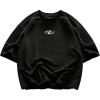 image:imageGORGLITTER Mens Oversized Graphic Tees Short Sleeve Streetwear Shirts Crewneck Casual Loose TShirt TopBlack Contrast Trim