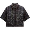 image:imageGORGLITTER Mens Plaid Cropped Button Up Shirt Casual Collared Short Sleeve Boxy Vacation Checkered Crop Tops StreetwearBlue