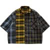 image:imageGORGLITTER Mens Plaid Cropped Button Up Shirt Casual Collared Short Sleeve Boxy Vacation Checkered Crop Tops StreetwearYellow