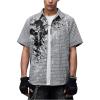 image:imageGORGLITTER Mens Shirts Checkered Button Down Graphic Print Plaid Boxy Short Sleeve Collar Vacation Dressy Casual TopsBlack and White