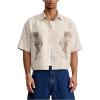 image:imageGORGLITTER Mens Striped Boxy Copped Shirt Pocket Patched Button Up Short Sleeve Baggy Cropped TopsApricot