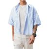 image:imageGORGLITTER Mens Striped Boxy Copped Shirt Pocket Patched Button Up Short Sleeve Baggy Cropped TopsBlue