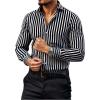 image:imageGORGLITTER Mens Striped Button Down Shirt Dress Long Sleeve Collared Office Work Tops StreetwearBlack and White