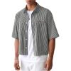 image:imageGORGLITTER Mens Striped Button Down Up Cropped T Shirt Short Sleeve Letter Summer Vacation Shirts Boxy Tees StreetwearBlack and White