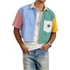 image:imageGORGLITTER Mens Striped Cropped Shirt Button Down Cool Short Sleeve Colorblock Collar Casual Streetwear Crop Top TeeMulticolor