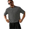 image:imageGORGLITTER Mens Striped Cropped Shirt Short Sleeve Crew Neck Boxy Cool Vintage Y2K Casual Streetwear TshirtsBlack and White