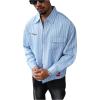image:imageGORGLITTER Mens Striped Shirt Letter Embroidered Long Sleeve Button Down Collared Shirts Fall Trendy 2025Blue and White
