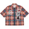 image:imageGORGLITTER Mens Y2k Cropped Shirt Rhinestone Gingham Zip Up Boxy Graphic Short Sleeve Streetwear Crop TopsMulti Brown