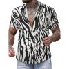 image:imageGORGLITTER Mens Y2k Hawaiian Zebra Print Shirt Casual Animal Print Button Up Short Sleeve Collar Cheetah Print TopsBlack
