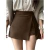 image:imageGORGLITTER Womens Asymmetrical Wrap Mini Skirts Skort Faldas Fall Casual High Waist Going Out Skort Skirt with ShortsCoffee Brown