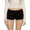image:imageGORGLITTER Womens Y2k Punk Grommet Eyelet Mini Denim Shorts Low Rise Rave Club Jean Bottoms Jorts StreetwearBlack