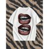 image:imageMens Lip Pattern Graphic Tees Loose Short Sleeve Crew Neck T Shirts Streetwear TopWhite