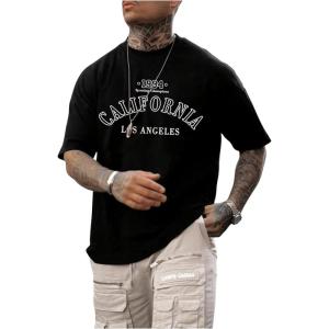 image:imageGORGLITTER Mens Crewneck T Shirt Letter Graphic Short Sleeve Casual Drop Shoulder Oversized TeeBlack