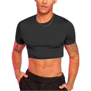 image:imageGORGLITTER Mens Crop Top Short Sleeve Cropped T Shirt Casual Workout Hot ShirtsBlack