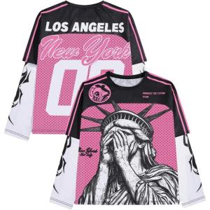 image:imageGORGLITTER Mens Graphic Tees 2 in 1 Long Sleeve Crewneck Streetwear T ShirtPink