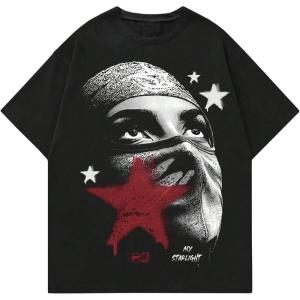 image:imageGORGLITTER Mens Graphic Tees Short Sleeve Boxy Casual Summer Rapper Funny Y2K Cool Streetwear Oversized TshirtsBlack