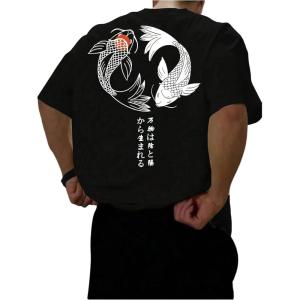 image:imageGORGLITTER Mens Japanese Letter Graphic Tee Top Oversized Short Sleeve Casual Aesthetic Print TShirtBlack Fish  Letter