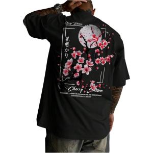 image:imageGORGLITTER Mens Japanese Letter Graphic Tee Top Oversized Short Sleeve Casual Aesthetic Print TShirtBlack Floral  Letter