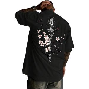 image:imageGORGLITTER Mens Japanese Letter Graphic Tee Top Oversized Short Sleeve Casual Aesthetic Print TShirtBlack Letter  Flowers