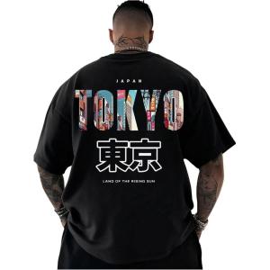 image:imageGORGLITTER Mens Japanese Letter Graphic Tee Top Oversized Short Sleeve Casual Aesthetic Print TShirtBlack Letter  Slogan