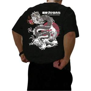 image:imageGORGLITTER Mens Japanese Letter Graphic Tee Top Oversized Short Sleeve Casual Aesthetic Print TShirtBlack Mountain  Dragon