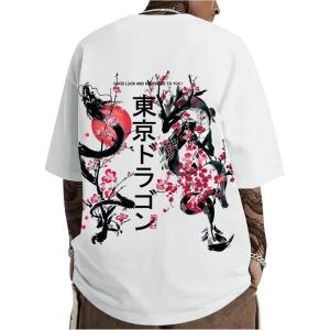 image:imageGORGLITTER Mens Japanese Letter Graphic Tee Top Oversized Short Sleeve Casual Aesthetic Print TShirtWhite Flower  Letter