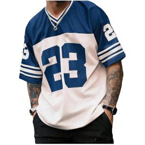 image:imageGORGLITTER Mens Jersey Shirts Mesh Number Graphic Tees Streetwear Striped Short Sleeve Baggy Football ShirtsMulticolor