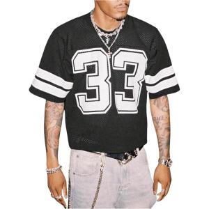 image:imageGORGLITTER Mens Jersey Shirts Oversized Baggy Mesh Tshirts Graphic Print Basketball Short Sleeve Tee Loose TopsBlack