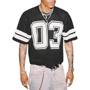 image:imageGORGLITTER Mens Jersey Shirts Oversized Baggy Mesh Tshirts Graphic Print Basketball Short Sleeve Tee Loose TopsBlack B