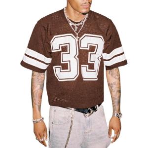 image:imageGORGLITTER Mens Jersey Shirts Oversized Baggy Mesh Tshirts Graphic Print Basketball Short Sleeve Tee Loose TopsBrown