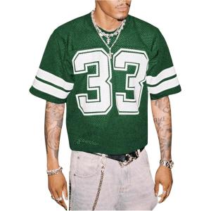 image:imageGORGLITTER Mens Jersey Shirts Oversized Baggy Mesh Tshirts Graphic Print Basketball Short Sleeve Tee Loose TopsDark Green