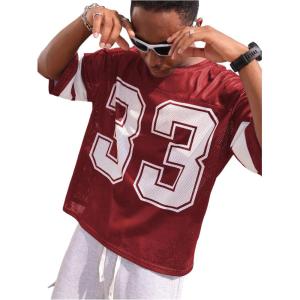 image:imageGORGLITTER Mens Jersey Shirts Oversized Baggy Mesh Tshirts Graphic Print Basketball Short Sleeve Tee Loose TopsRed