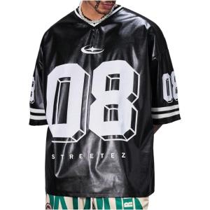 image:imageGORGLITTER Mens Leather Shirt Number Graphic Tees Half Short Sleeve Y2k Hop Hop Jersey Oversized Tshirt StreetwearBlack