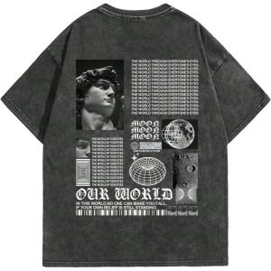 image:imageGORGLITTER Mens Letter Graphic Print T Shirts Round Neck Short Sleeve Loose Tee TopsBlack Bleached