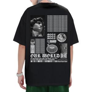 image:imageGORGLITTER Mens Letter Graphic Print T Shirts Round Neck Short Sleeve Loose Tee TopsBlack Figure