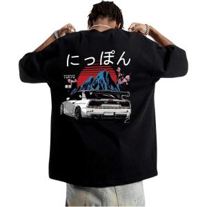 image:imageGORGLITTER Mens Letter Graphic Print T Shirts Round Neck Short Sleeve Loose Tee TopsBlack Japanese Letter  Flower