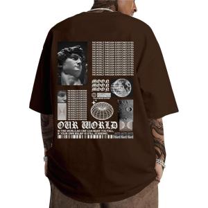 image:imageGORGLITTER Mens Letter Graphic Print T Shirts Round Neck Short Sleeve Loose Tee TopsChocolate Brown Figure